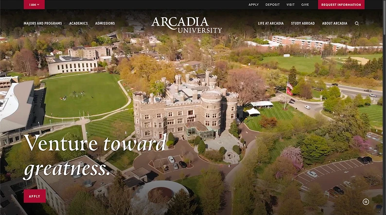 Arcadia University's prior homepage design