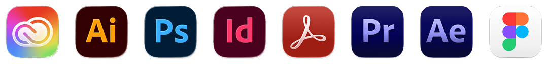 Creative Cloud app icons: Photoshop, Illustrator, InDesign, Acrobat, Premiere Pro, After Effects, Figma