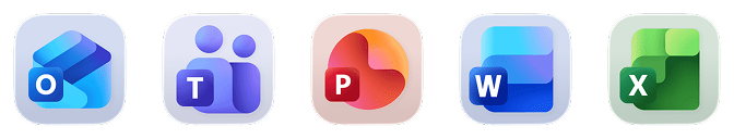 Microsoft Office app icons: OneDrive, Teams, PowerPoint, Word, Excel