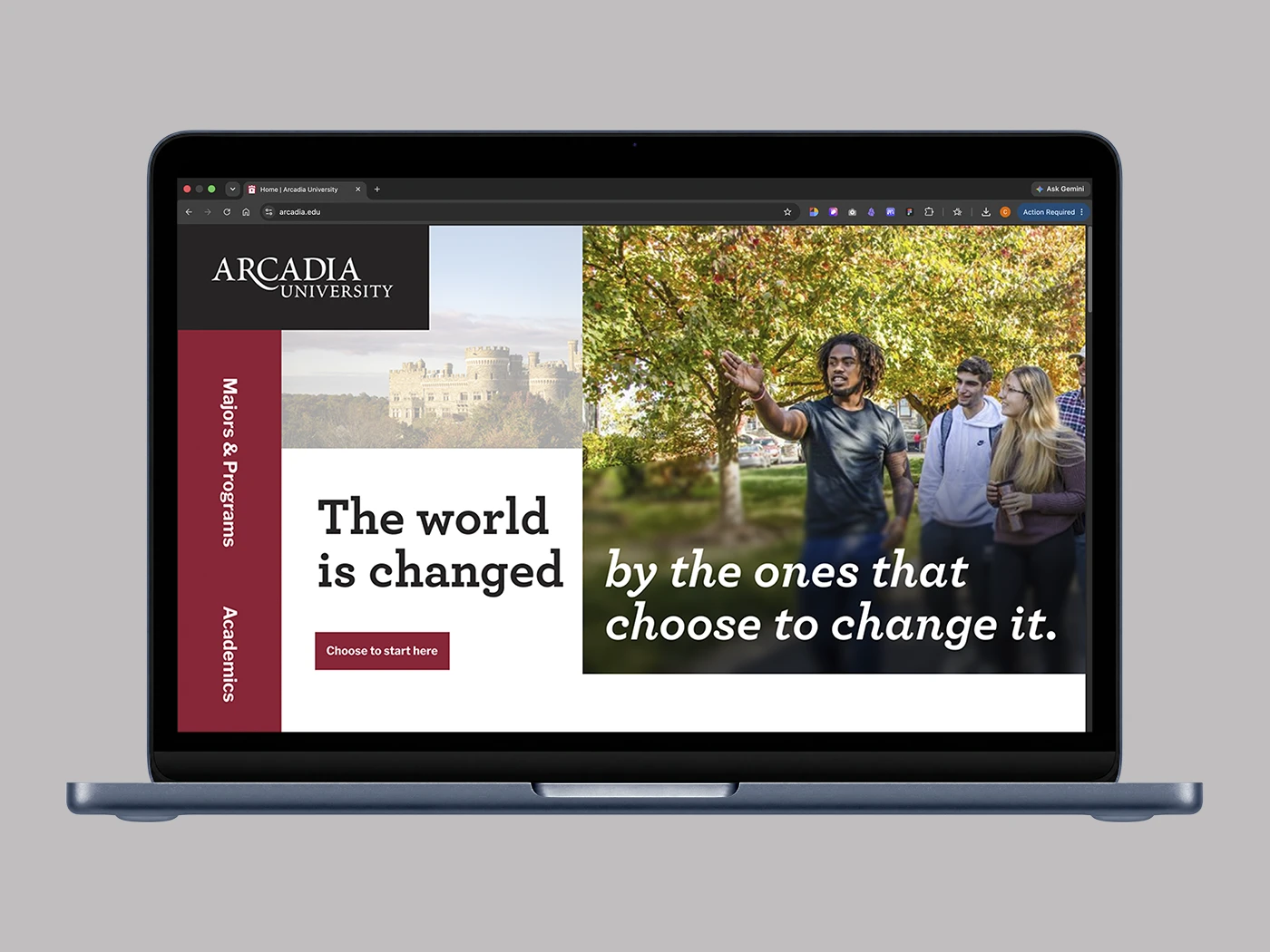 Arcadia University brand foundation — homepage concept mockup
